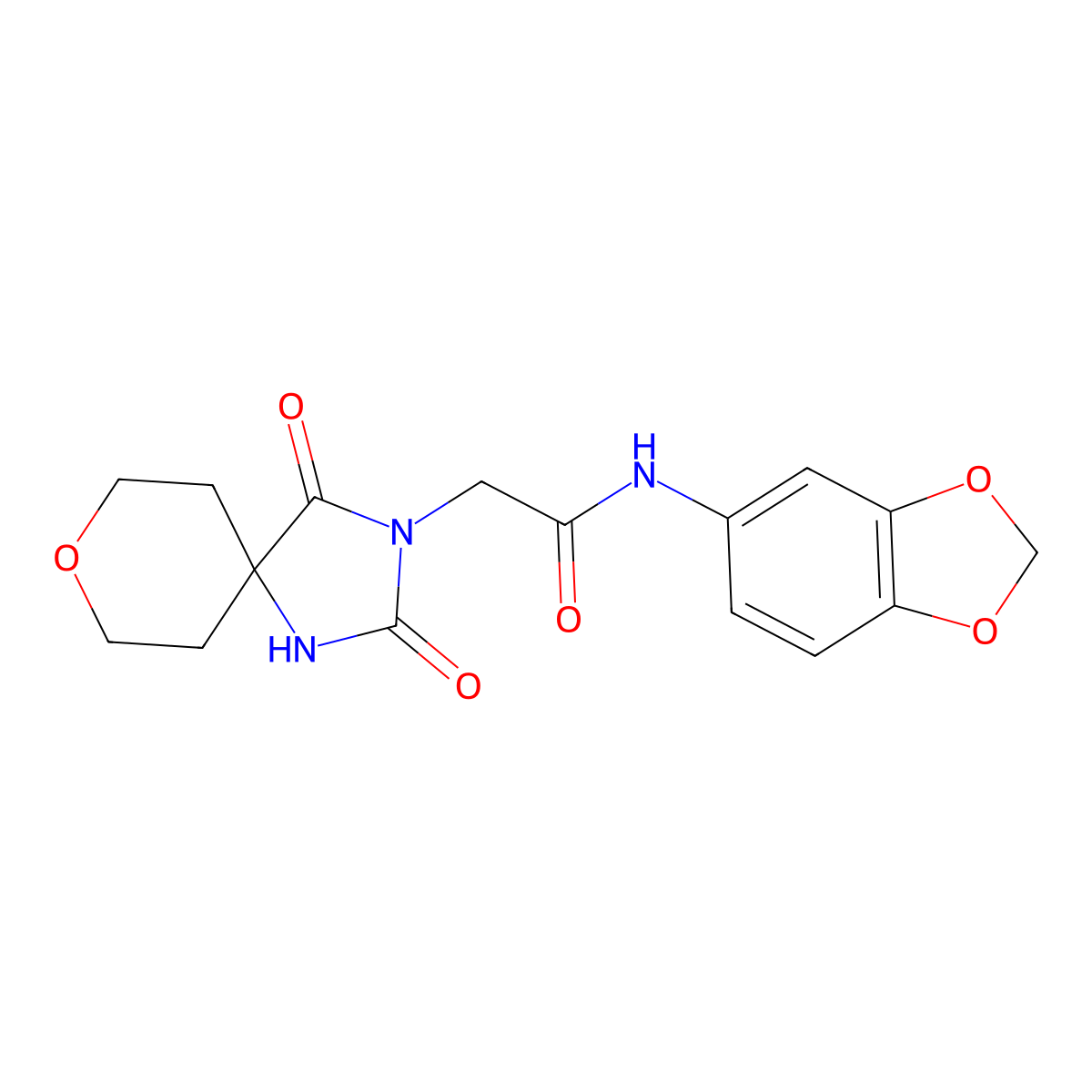 N-1,3-benzodioxol-5-yl-2-(2,4-dioxo-8-oxa-1,3-diazaspiro[4.5]dec-3-yl)acetamide molecular structure, CAS 1775312-34-9