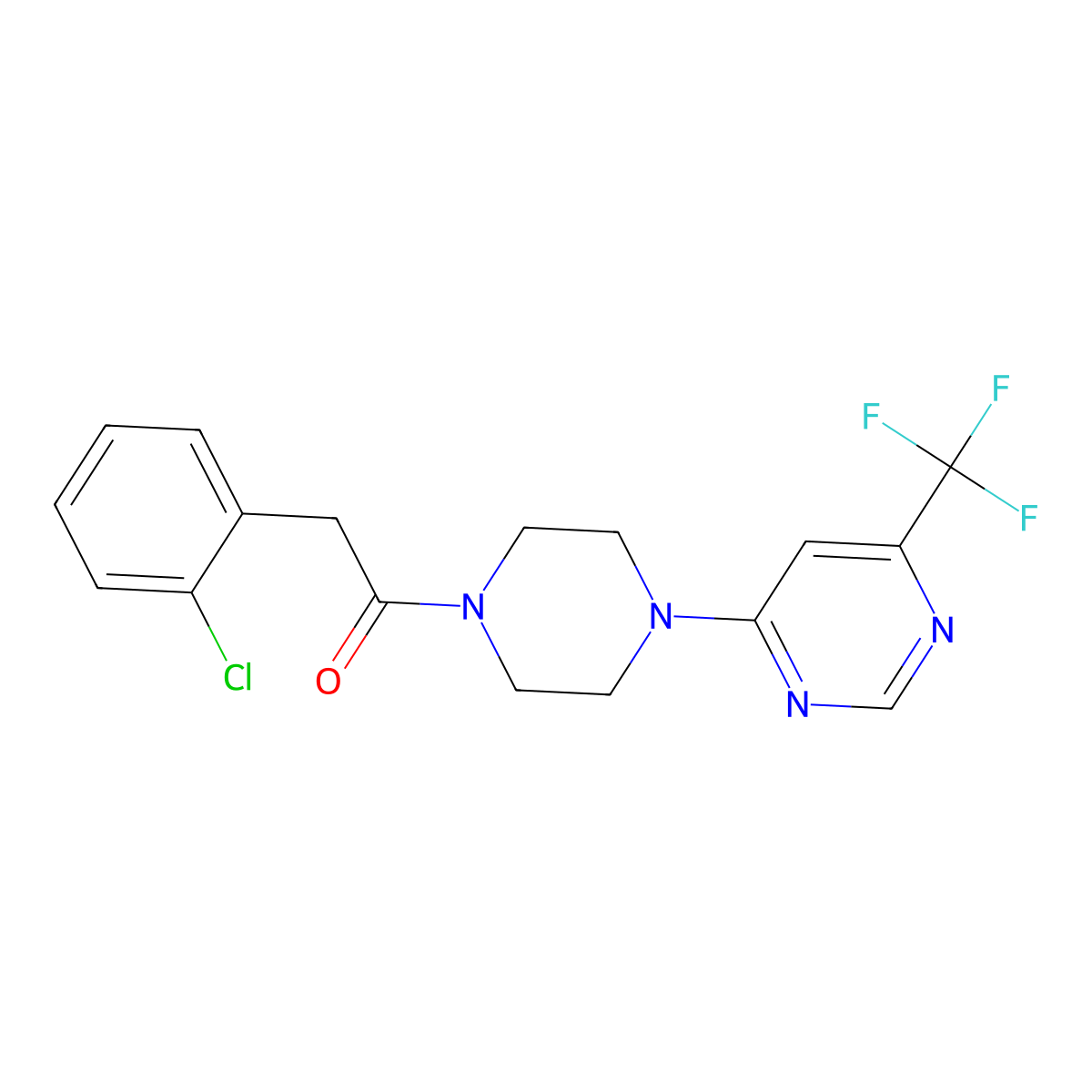 4-{4-[(2-Chlorophenyl)acetyl]piperazin-1-yl}-6-(trifluoromethyl)pyrimidine molecular structure, CAS 1775313-01-3