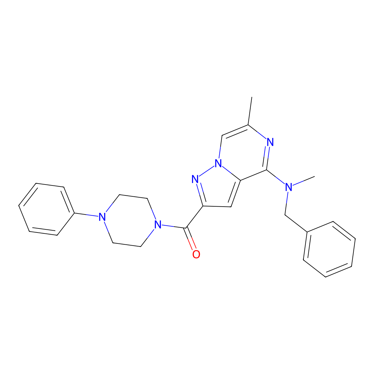 {4-[Benzyl(methyl)amino]-6-methylpyrazolo[1,5-a]pyrazin-2-yl}(4-phenylpiperazino)methanone molecular structure, CAS 1775313-35-3