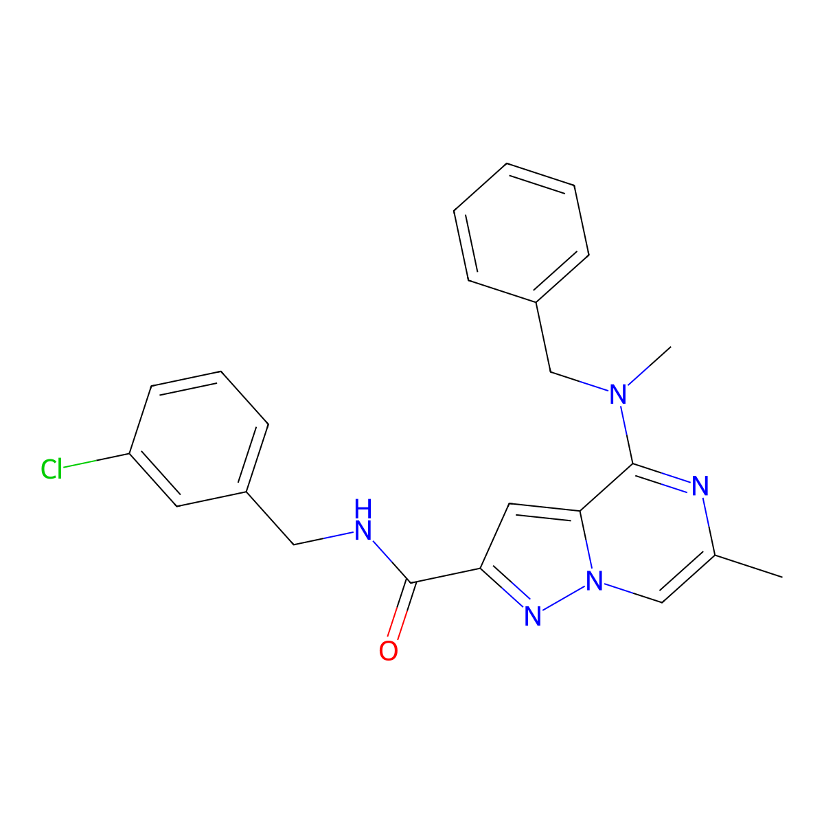 4-[benzyl(methyl)amino]-N-[(3-chlorophenyl)methyl]-6-methylpyrazolo[1,5-a]pyrazine-2-carboxamide molecular structure, CAS 1775313-36-4