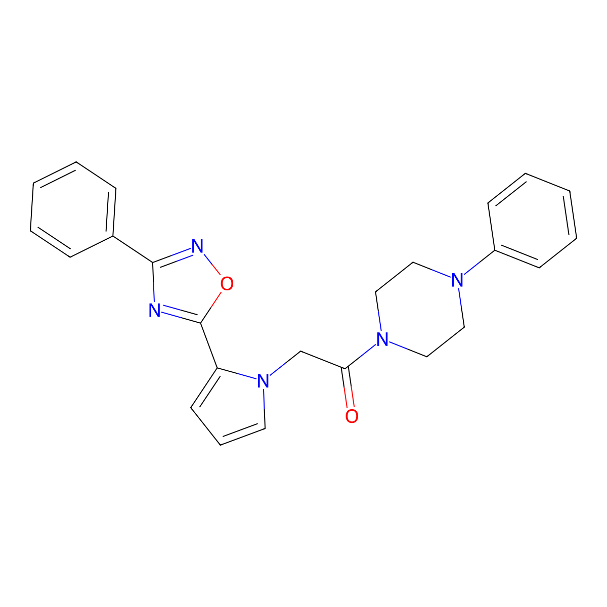 2-[2-(3-Phenyl-1,2,4-oxadiazol-5-YL)-1H-pyrrol-1-YL]-1-(4-phenylpiperazin-1-YL)ethan-1-one molecular structure, CAS 1775313-92-2