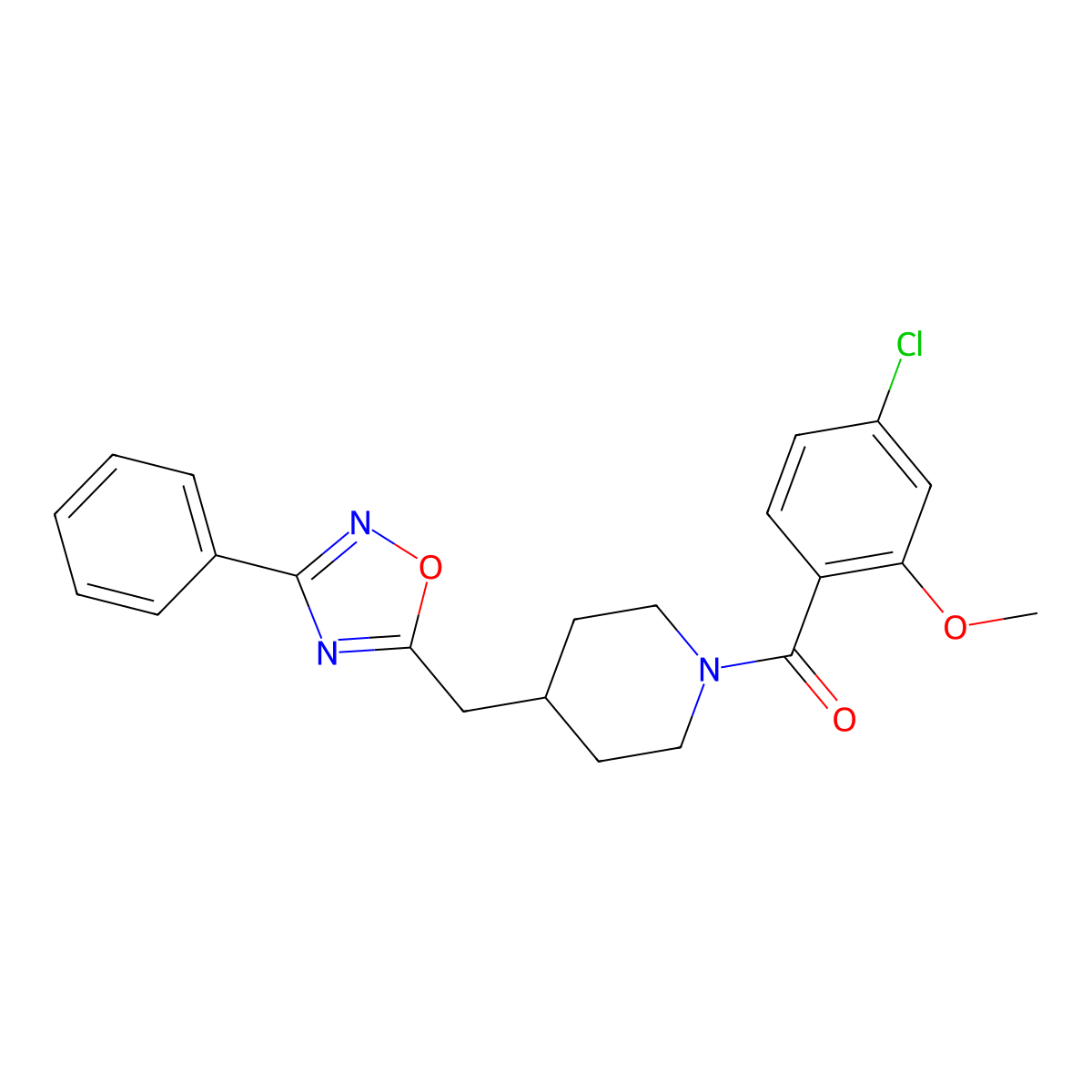 1-(4-Chloro-2-methoxybenzoyl)-4-[(3-phenyl-1,2,4-oxadiazol-5-yl)methyl]piperidine molecular structure, CAS 1775314-06-1