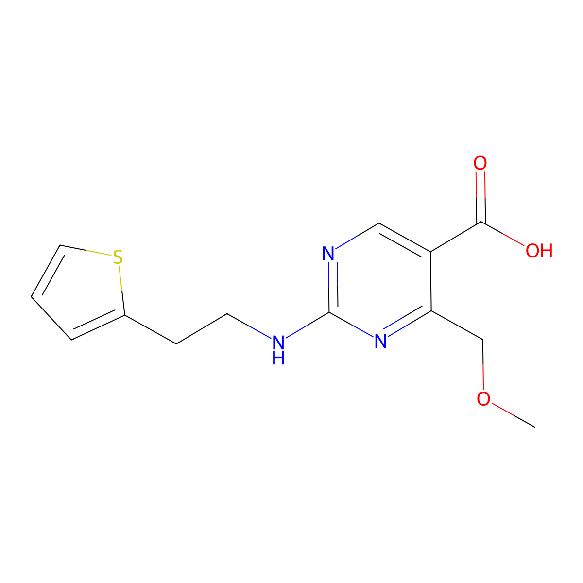 4-(Methoxymethyl)-2-{[2-(thiophen-2-yl)ethyl]amino}pyrimidine-5-carboxylic acid molecular structure, CAS 1775315-92-8