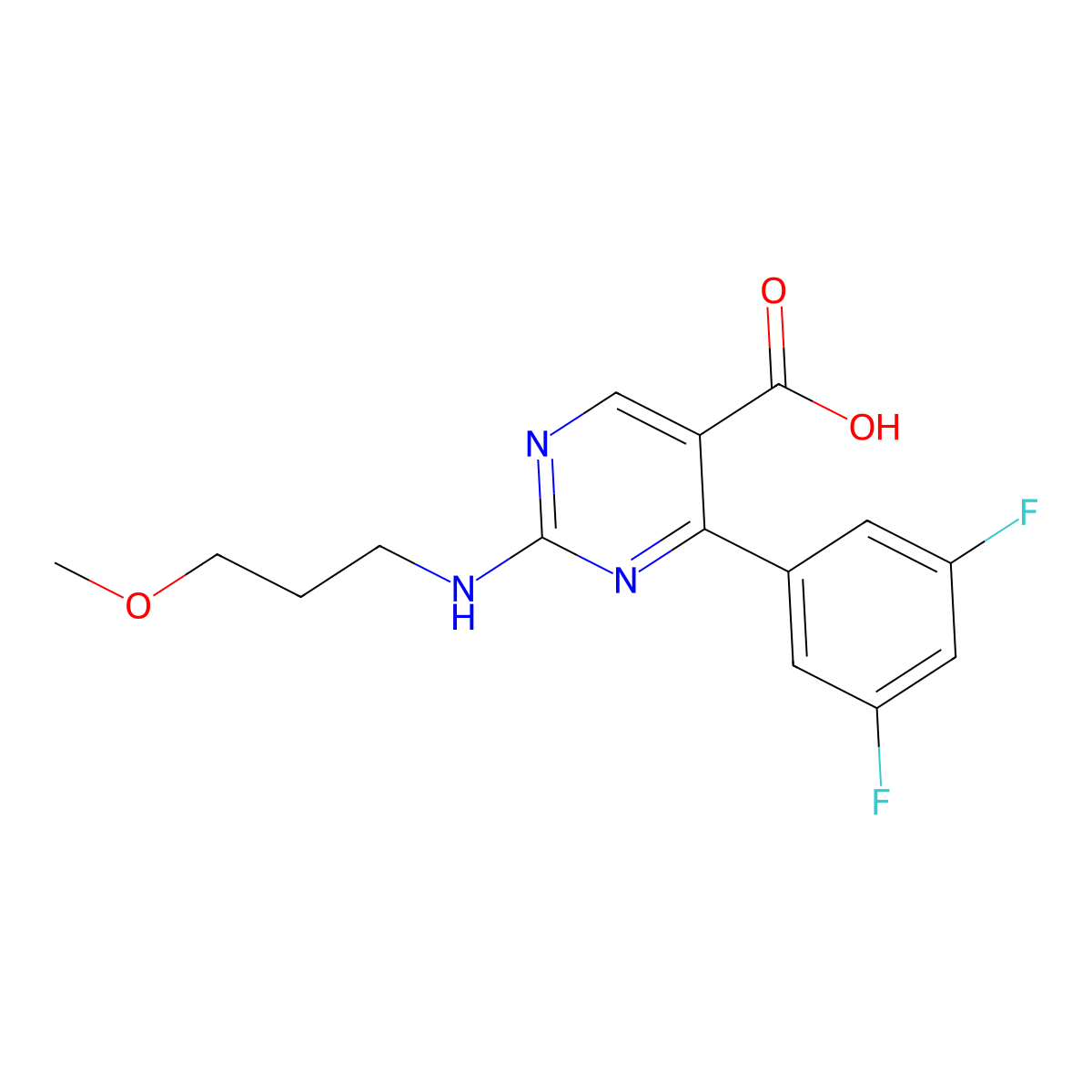 4-(3,5-Difluorophenyl)-2-[(3-methoxypropyl)amino]pyrimidine-5-carboxylic acid molecular structure, CAS 1775315-96-2