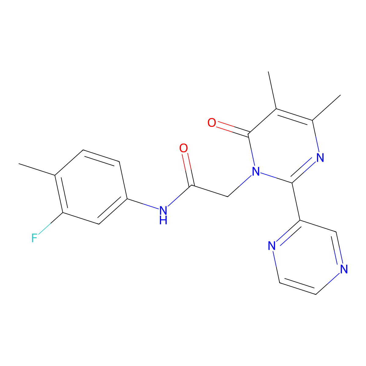 2-[4,5-dimethyl-6-oxo-2-(pyrazin-2-yl)-1,6-dihydropyrimidin-1-yl]-N-(3-fluoro-4-methylphenyl)acetamide molecular structure, CAS 1775319-91-9