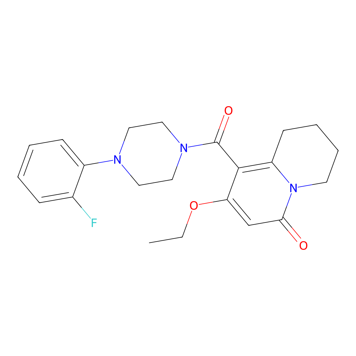 2-ethoxy-1-{[4-(2-fluorophenyl)piperazino]carbonyl}-6,7,8,9-tetrahydro-4H-quinolizin-4-one molecular structure, CAS 1775320-06-3