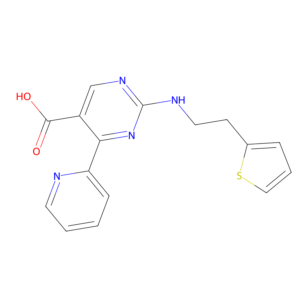 4-(2-Pyridyl)-2-{[2-(2-thienyl)ethyl]amino}-5-pyrimidinecarboxylic acid molecular structure, CAS 1775320-63-2
