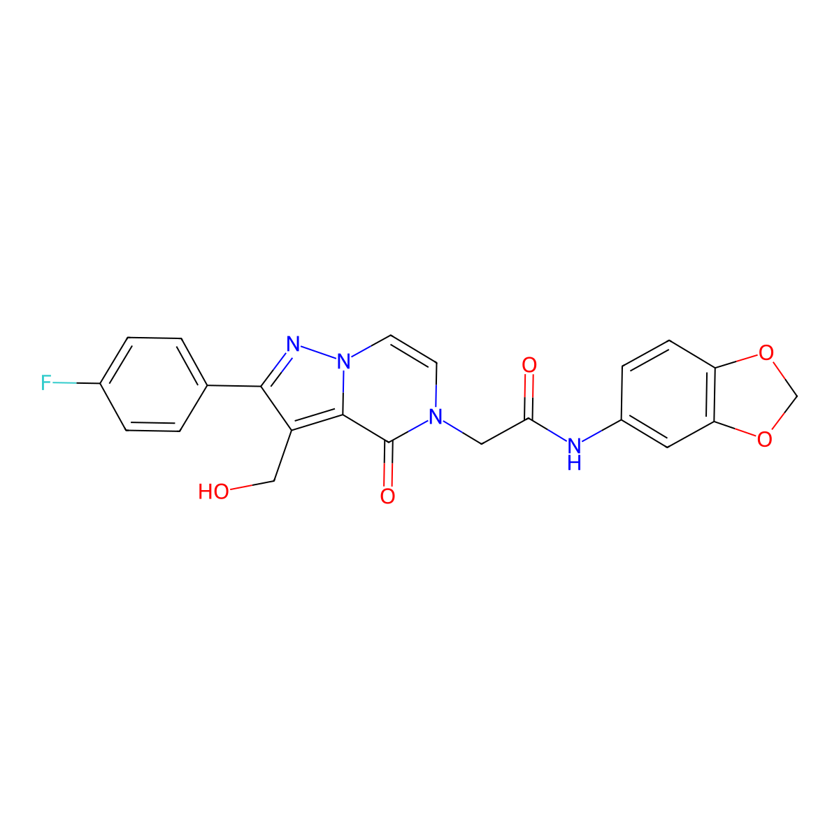 N-(2H-1,3-Benzodioxol-5-YL)-2-[2-(4-fluorophenyl)-3-(hydroxymethyl)-4-oxo-4H,5H-pyrazolo[1,5-A]pyrazin-5-YL]acetamide molecular structure, CAS 1775321-99-7