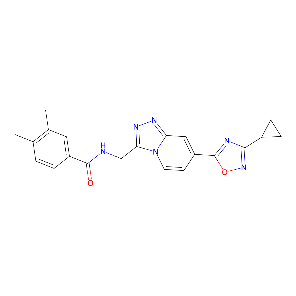 N-{[7-(3-Cyclopropyl-1,2,4-oxadiazol-5-YL)-[1,2,4]triazolo[4,3-A]pyridin-3-YL]methyl}-3,4-dimethylbenzamide molecular structure, CAS 1775322-55-8