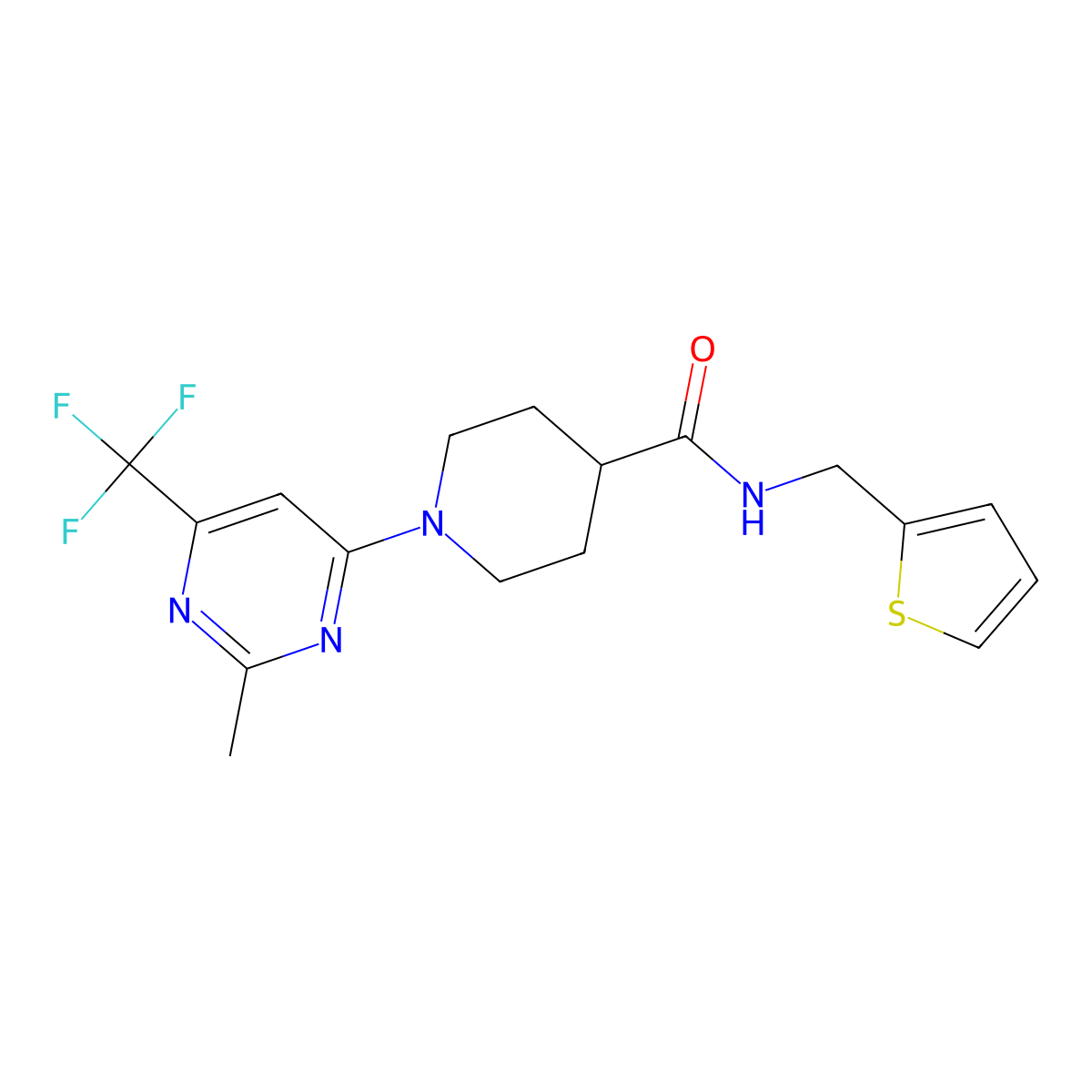 1-[2-methyl-6-(trifluoromethyl)pyrimidin-4-yl]-N-(2-thienylmethyl)piperidine-4-carboxamide molecular structure, CAS 1775322-69-4