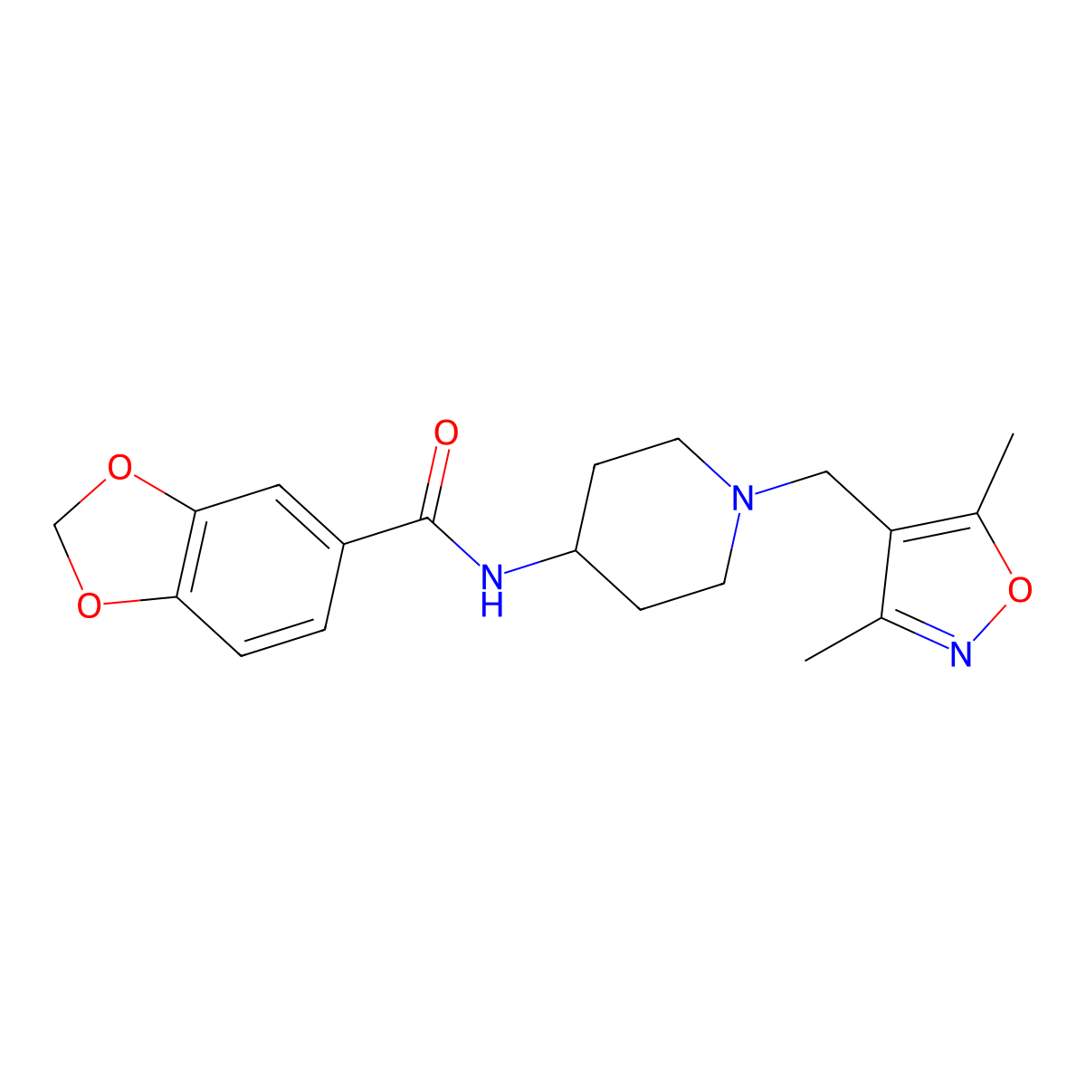 N-{1-[(3,5-Dimethyl-1,2-oxazol-4-YL)methyl]piperidin-4-YL}-2H-1,3-benzodioxole-5-carboxamide molecular structure, CAS 1775322-75-2