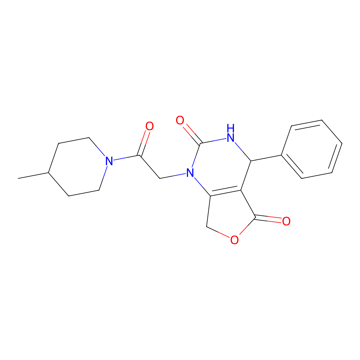 1-[2-(4-Methylpiperidin-1-YL)-2-oxoethyl]-4-phenyl-1H,2H,3H,4H,5H,7H-furo[3,4-D]pyrimidine-2,5-dione molecular structure, CAS 1775322-89-8