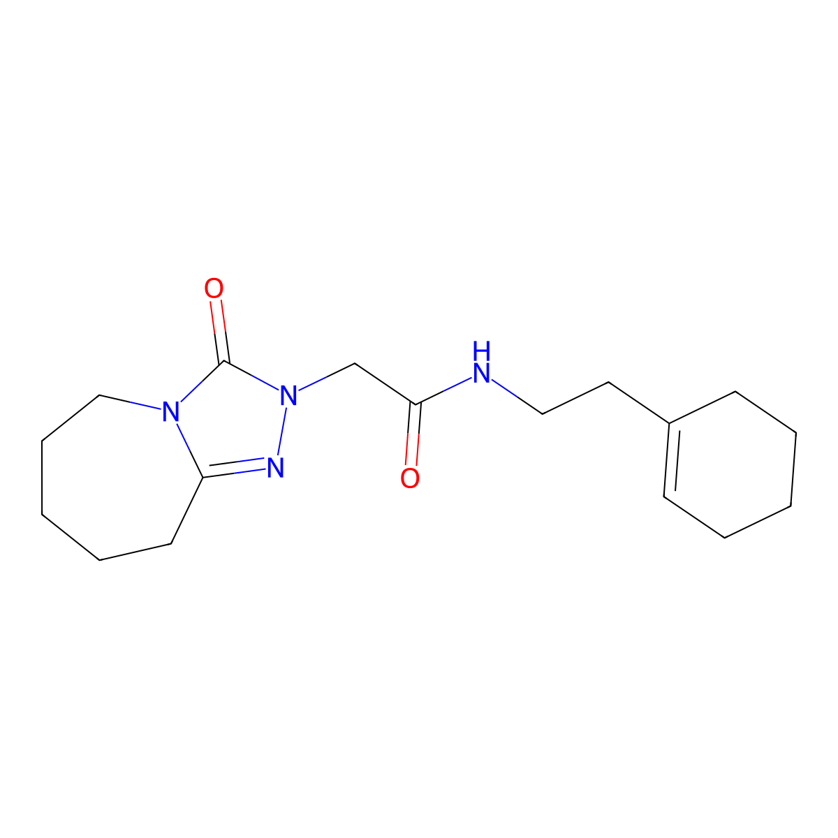 N-[2-(Cyclohex-1-EN-1-YL)ethyl]-2-{3-oxo-2H,3H,5H,6H,7H,8H,9H-[1,2,4]triazolo[4,3-A]azepin-2-YL}acetamide molecular structure, CAS 1775323-40-4
