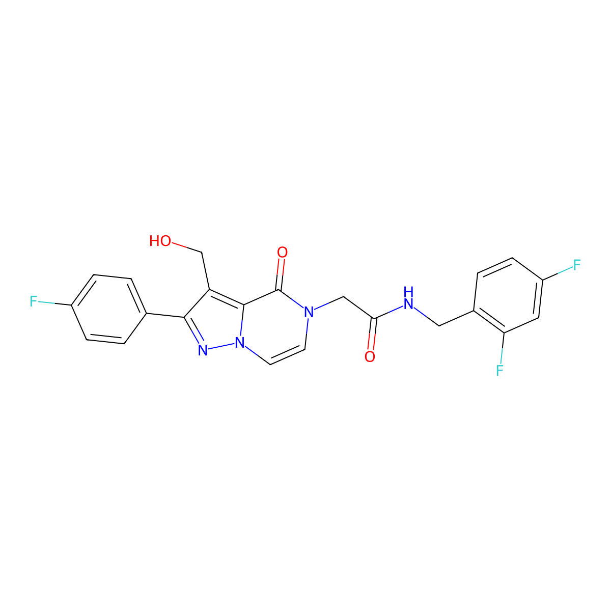 N-[(2,4-Difluorophenyl)methyl]-2-[2-(4-fluorophenyl)-3-(hydroxymethyl)-4-oxo-4H,5H-pyrazolo[1,5-A]pyrazin-5-YL]acetamide molecular structure, CAS 1775323-74-4