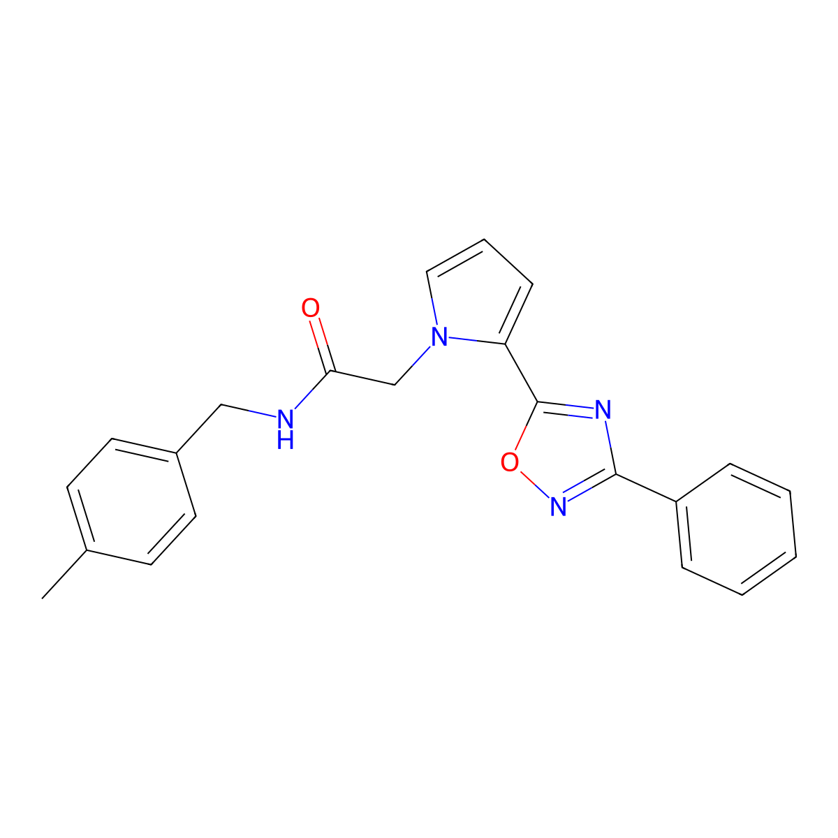N-[(4-Methylphenyl)methyl]-2-[2-(3-phenyl-1,2,4-oxadiazol-5-YL)-1H-pyrrol-1-YL]acetamide molecular structure, CAS 1775324-78-1