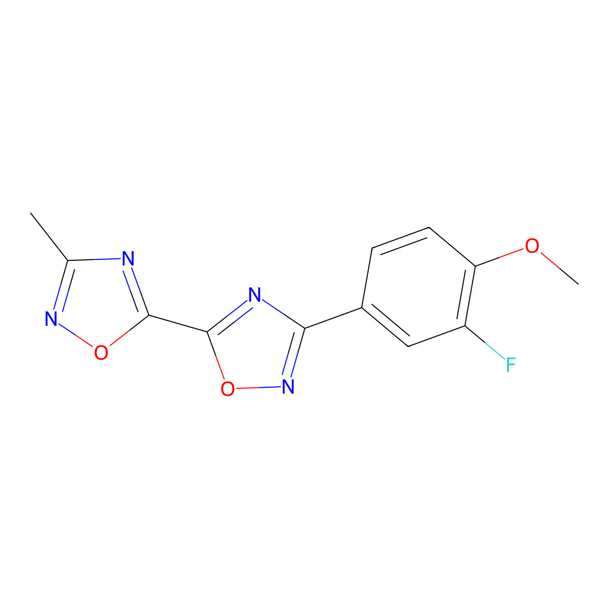 3-(3-Fluoro-4-methoxyphenyl)-3'-methyl-5,5'-bi-1,2,4-oxadiazole molecular structure, CAS 1775325-97-7