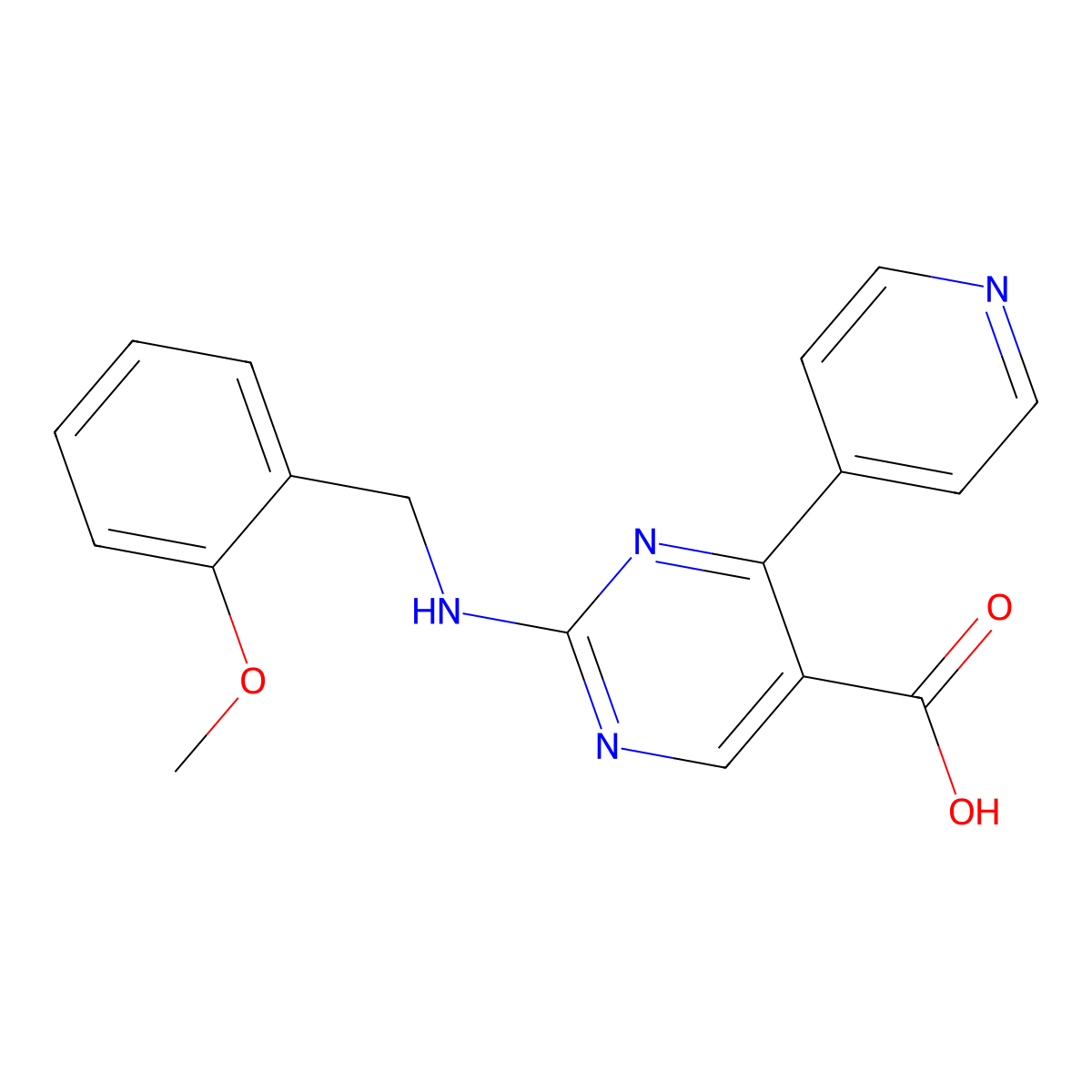 2-{[(2-Methoxyphenyl)methyl]amino}-4-(pyridin-4-yl)pyrimidine-5-carboxylic acid molecular structure, CAS 1775327-25-7