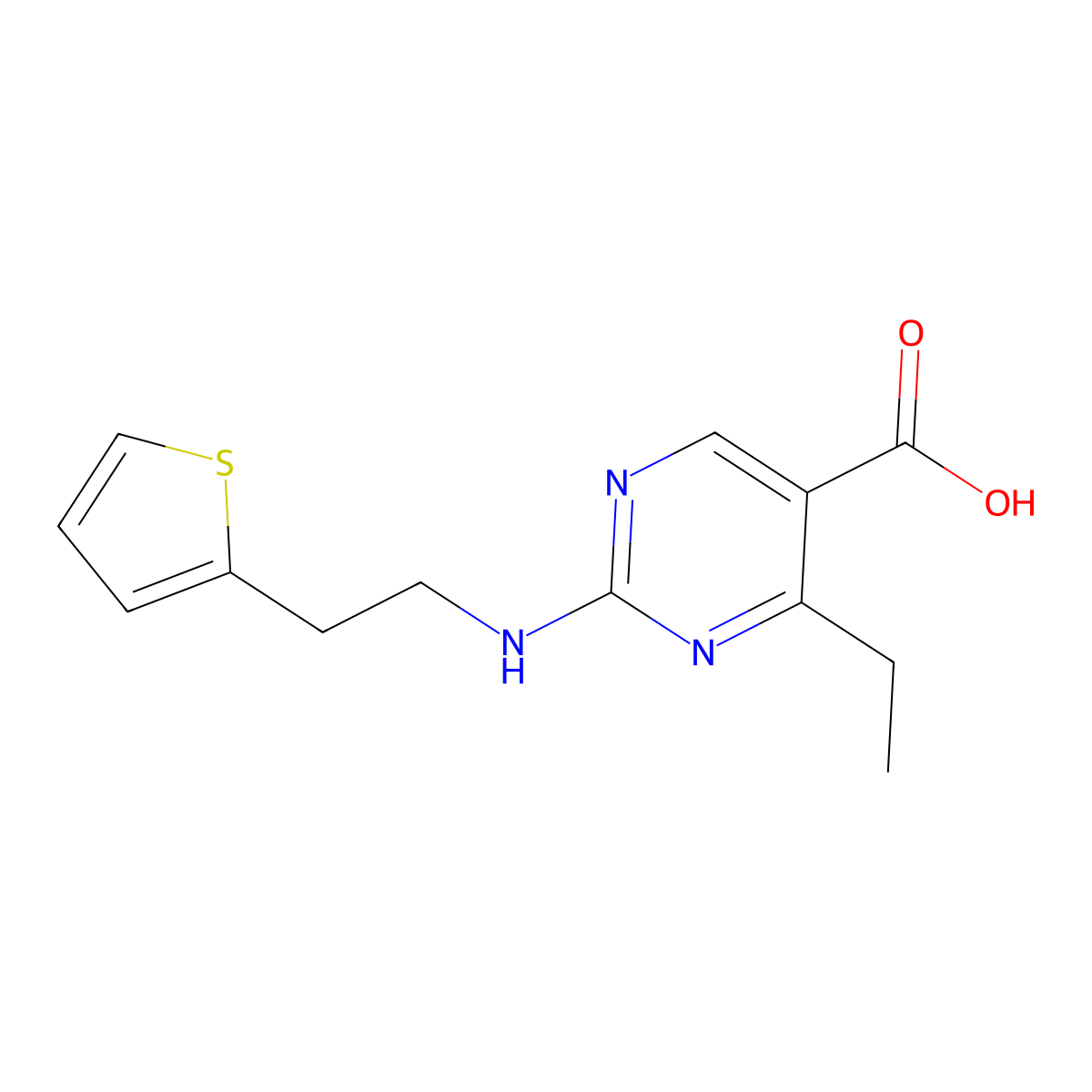 4-Ethyl-2-{[2-(thiophen-2-yl)ethyl]amino}pyrimidine-5-carboxylic acid molecular structure, CAS 1775327-36-0