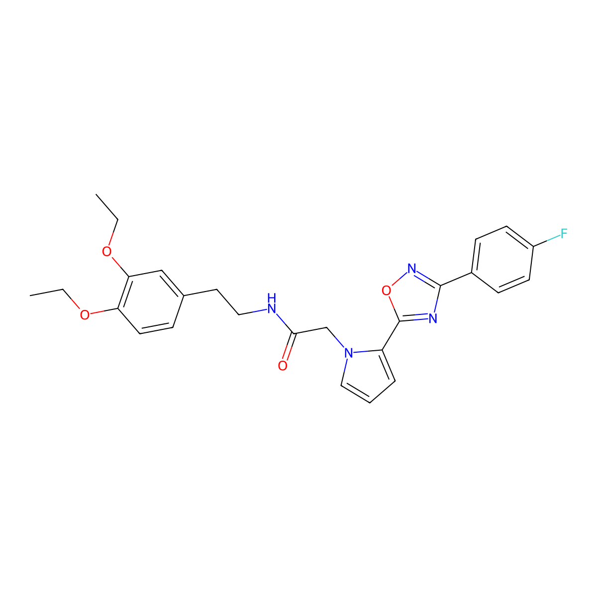N-[2-(3,4-diethoxyphenyl)ethyl]-2-{2-[3-(4-fluorophenyl)-1,2,4-oxadiazol-5-yl]-1H-pyrrol-1-yl}acetamide molecular structure, CAS 1775328-13-6