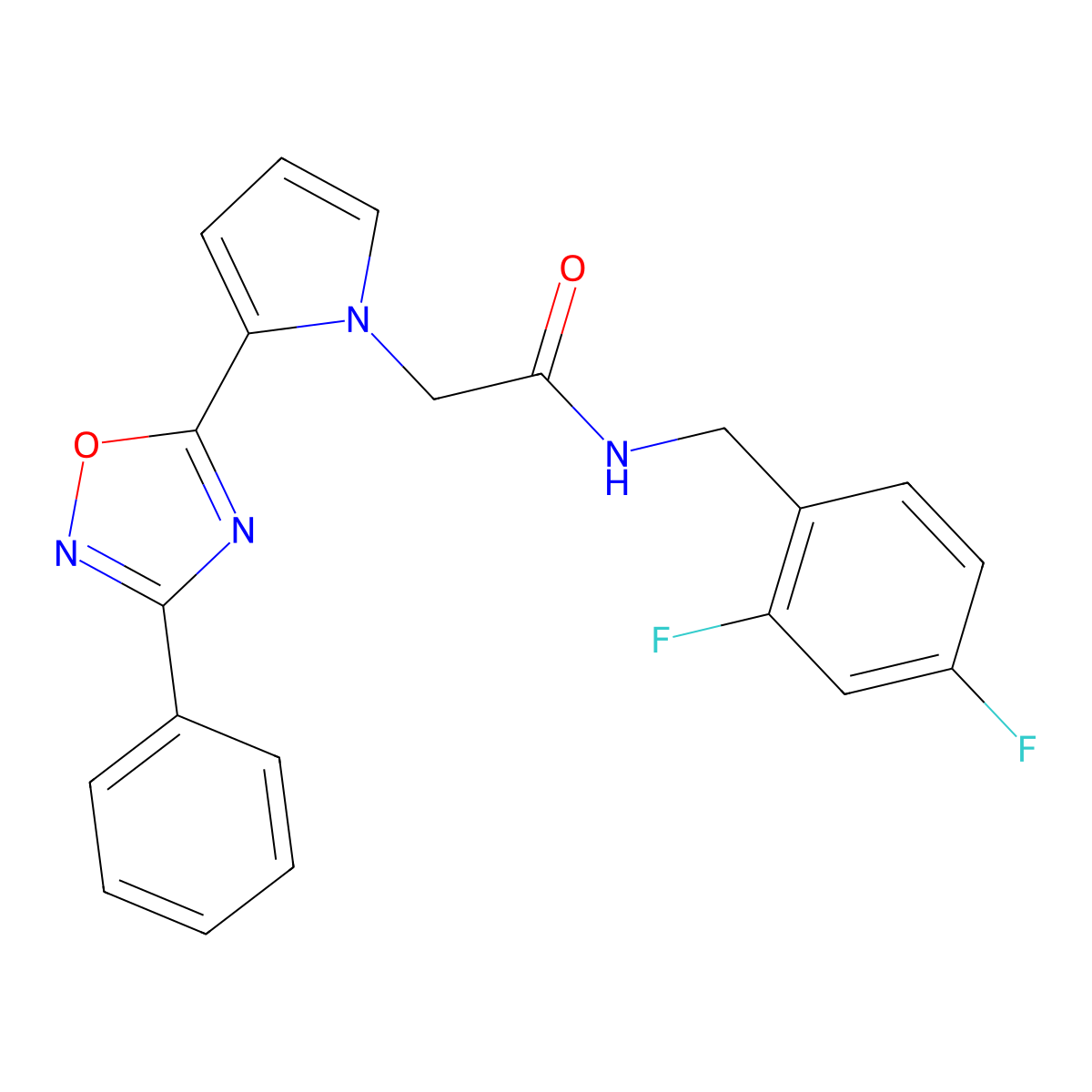 N-[(2,4-Difluorophenyl)methyl]-2-[2-(3-phenyl-1,2,4-oxadiazol-5-YL)-1H-pyrrol-1-YL]acetamide molecular structure, CAS 1775328-23-8