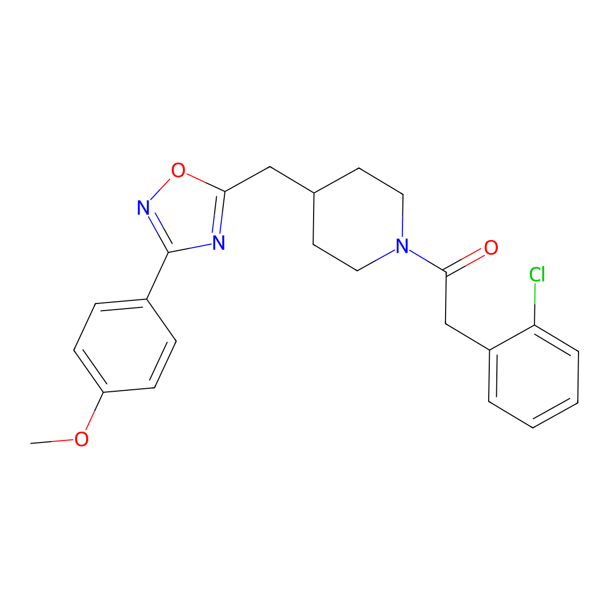 1-[(2-Chlorophenyl)acetyl]-4-{[3-(4-methoxyphenyl)-1,2,4-oxadiazol-5-yl]methyl}piperidine molecular structure, CAS 1775328-39-6