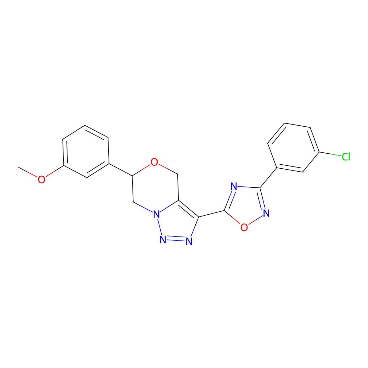 3-(3-Chlorophenyl)-5-[6-(3-methoxyphenyl)-4H,6H,7H-[1,2,3]triazolo[4,3-C][1,4]oxazin-3-YL]-1,2,4-oxadiazole molecular structure, CAS 1775329-06-0