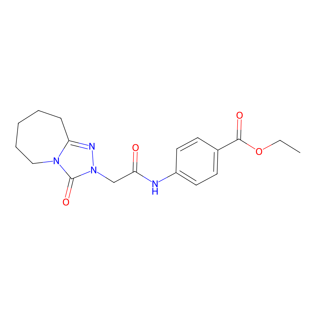 Ethyl 4-(2-{3-oxo-2H,3H,5H,6H,7H,8H,9H-[1,2,4]triazolo[4,3-A]azepin-2-YL}acetamido)benzoate molecular structure, CAS 1775329-71-9