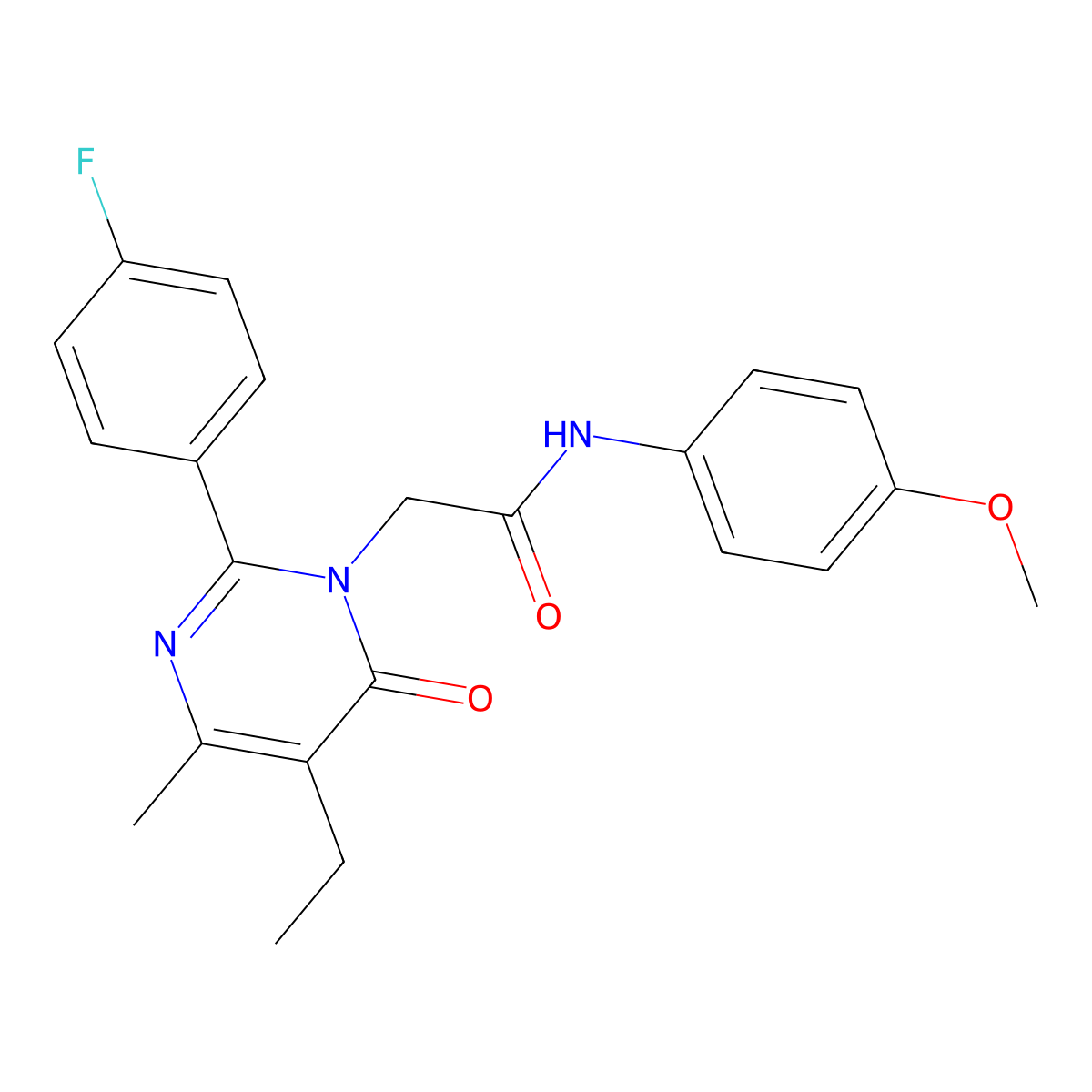 2-[5-Ethyl-2-(4-fluorophenyl)-4-methyl-6-oxo-1,6-dihydropyrimidin-1-YL]-N-(4-methoxyphenyl)acetamide molecular structure, CAS 1775330-09-0