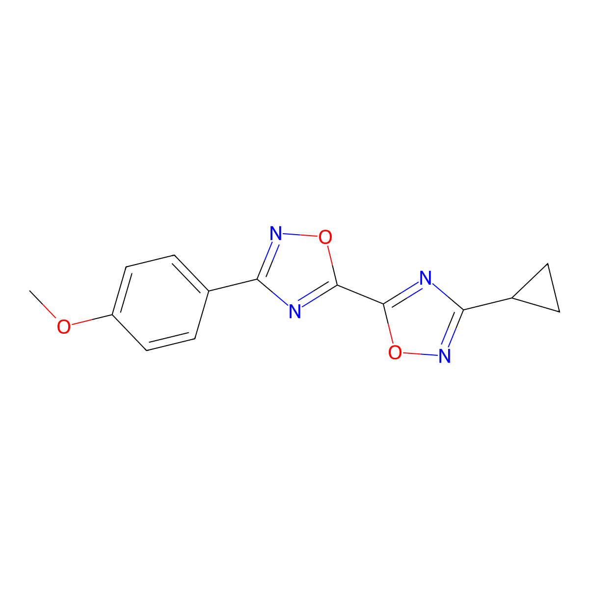 3-Cyclopropyl-3'-(4-methoxyphenyl)-5,5'-bi-1,2,4-oxadiazole molecular structure, CAS 1775330-68-1