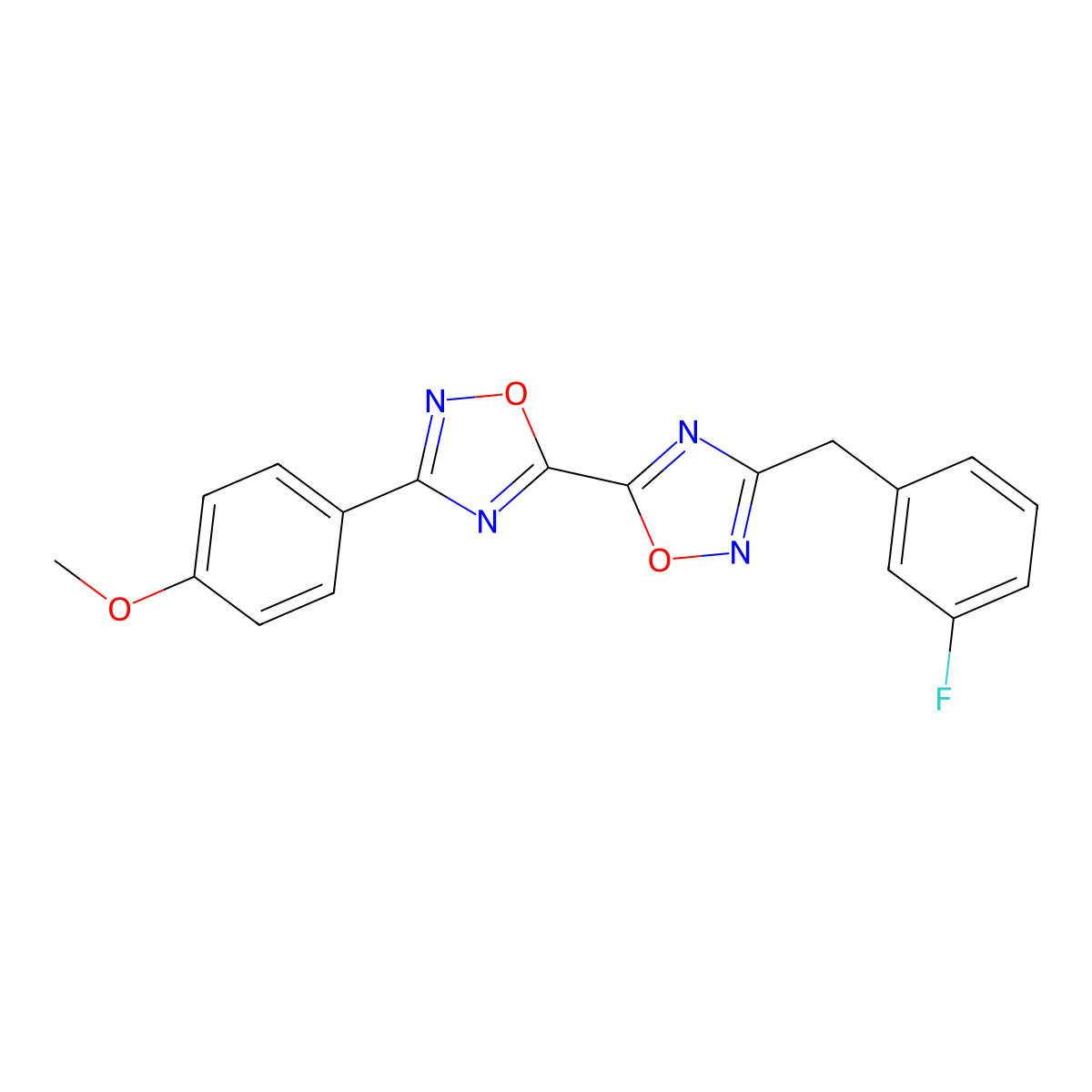 3-(3-Fluorobenzyl)-3'-(4-methoxyphenyl)-5,5'-bi-1,2,4-oxadiazole molecular structure, CAS 1775330-71-6