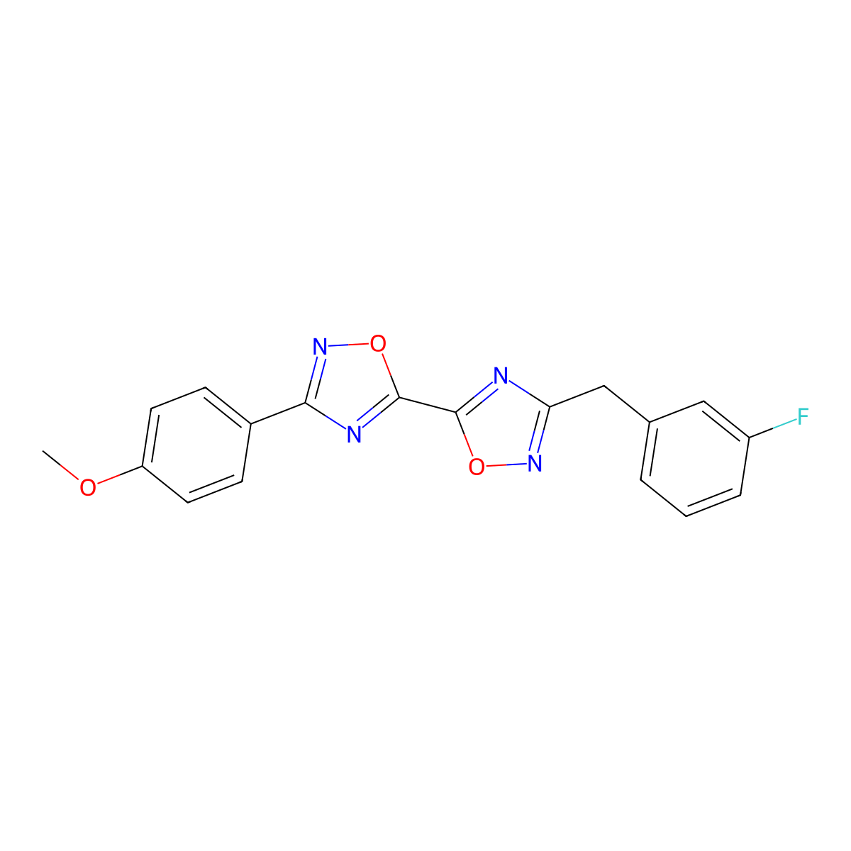 3-(3-Fluorobenzyl)-3'-(4-methoxyphenyl)-5,5'-bi-1,2,4-oxadiazole molecular structure, CAS 1775330-71-6