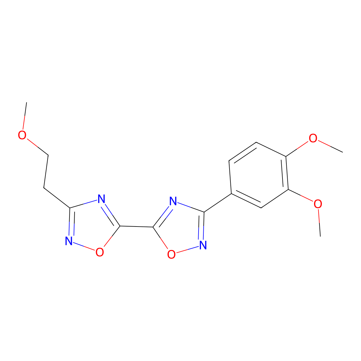 3-(3,4-Dimethoxyphenyl)-5-[3-(2-methoxyethyl)-1,2,4-oxadiazol-5-yl]-1,2,4-oxadiazole molecular structure, CAS 1775330-85-2