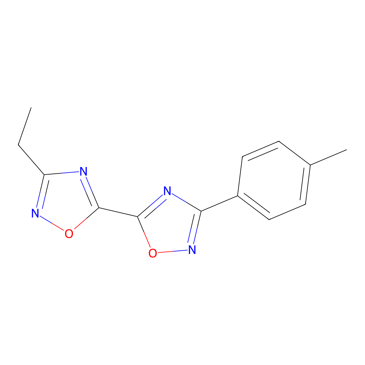 3-Ethyl-3'-(4-methylphenyl)-5,5'-bi-1,2,4-oxadiazole molecular structure, CAS 1775330-89-6
