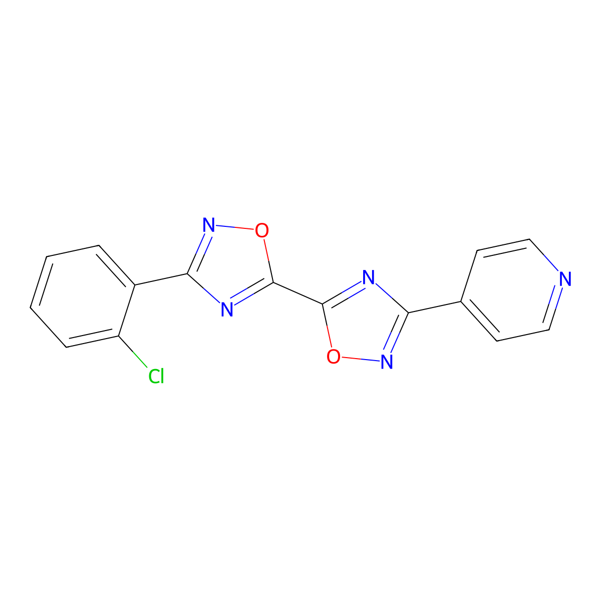 3-(2-Chlorophenyl)-3'-pyridin-4-yl-5,5'-bi-1,2,4-oxadiazole molecular structure, CAS 1775330-99-8