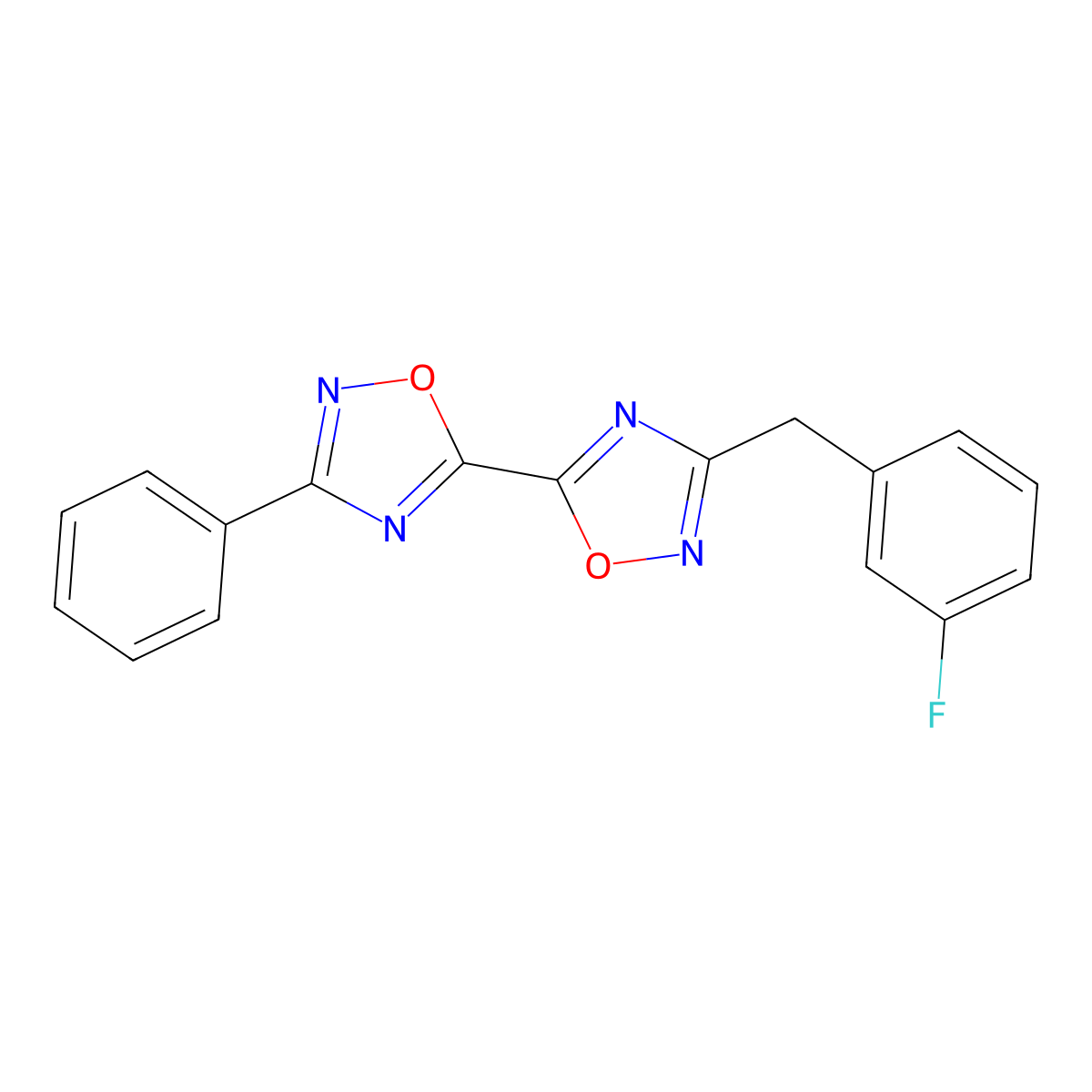 3-(3-Fluorobenzyl)-3'-phenyl-5,5'-bi-1,2,4-oxadiazole molecular structure, CAS 1775331-00-4