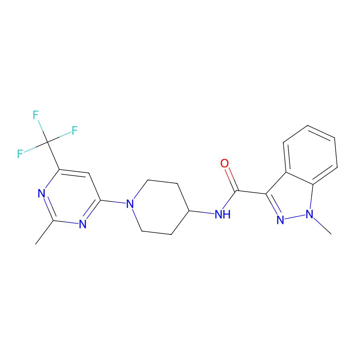 1-methyl-N-{1-[2-methyl-6-(trifluoromethyl)pyrimidin-4-yl]piperidin-4-yl}-1H-indazole-3-carboxamide molecular structure, CAS 1775331-65-1