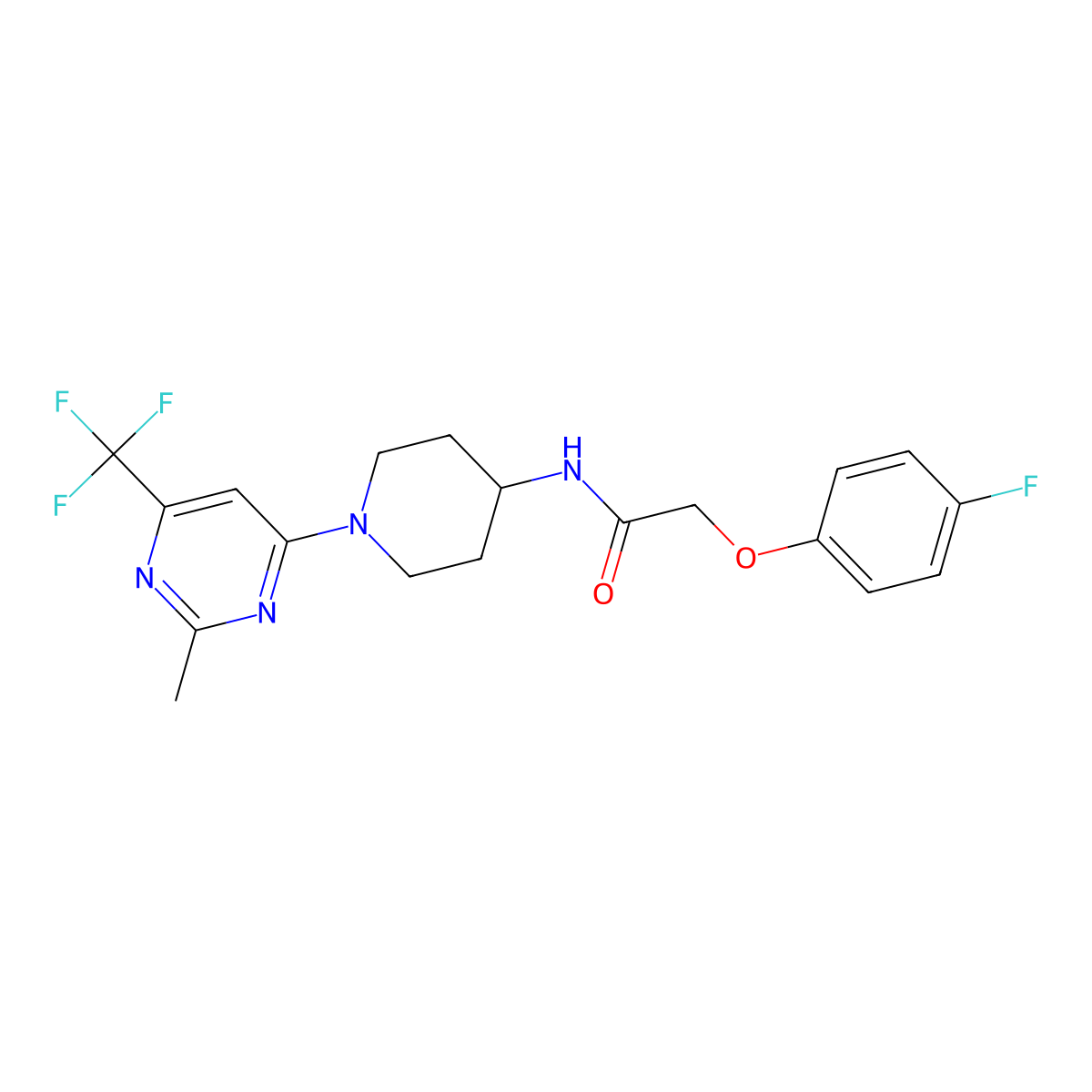 2-(4-fluorophenoxy)-N-{1-[2-methyl-6-(trifluoromethyl)pyrimidin-4-yl]piperidin-4-yl}acetamide molecular structure, CAS 1775331-69-5