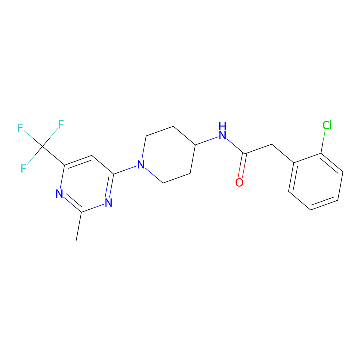 2-(2-chlorophenyl)-N-{1-[2-methyl-6-(trifluoromethyl)pyrimidin-4-yl]piperidin-4-yl}acetamide molecular structure, CAS 1775331-74-2