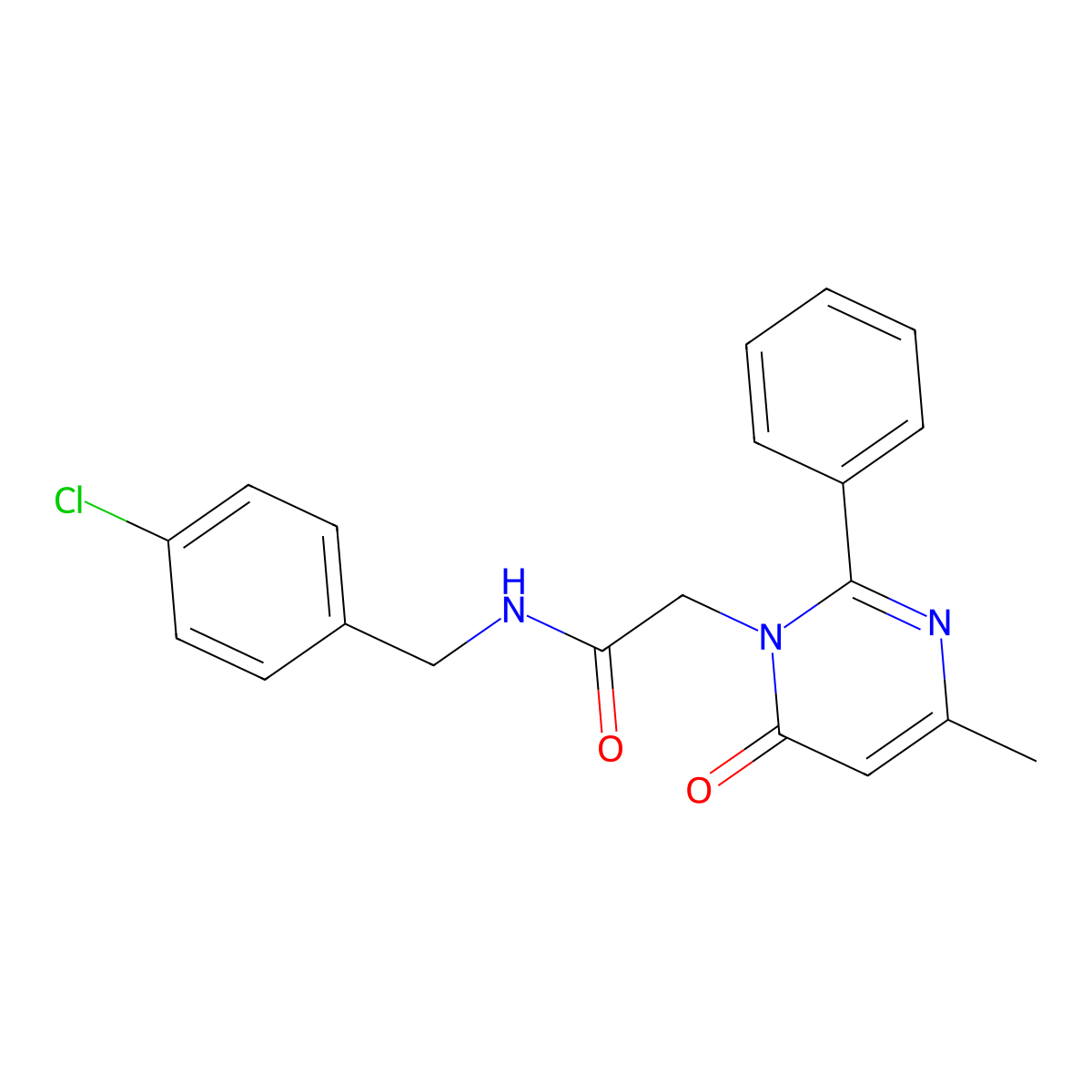 N-[(4-Chlorophenyl)methyl]-2-(4-methyl-6-oxo-2-phenyl-1,6-dihydropyrimidin-1-YL)acetamide molecular structure, CAS 1775332-34-7