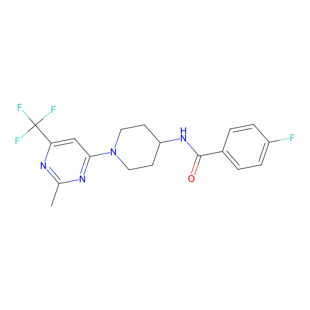 4-fluoro-N-{1-[2-methyl-6-(trifluoromethyl)pyrimidin-4-yl]piperidin-4-yl}benzamide molecular structure, CAS 1775332-45-0
