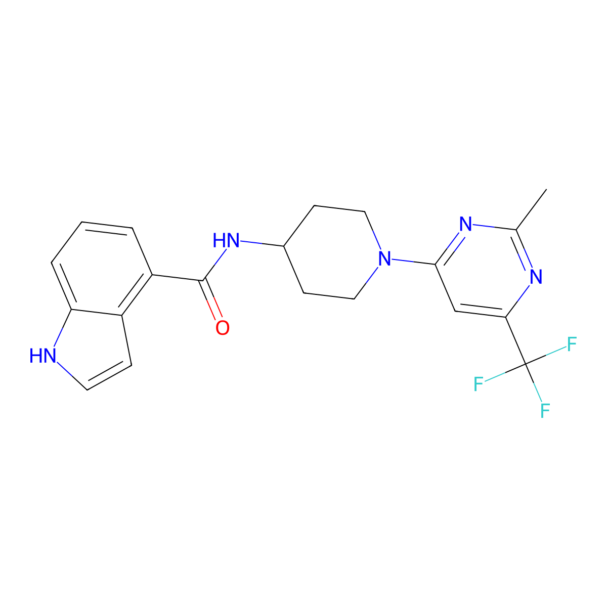 N-{1-[2-methyl-6-(trifluoromethyl)pyrimidin-4-yl]piperidin-4-yl}-1H-indole-4-carboxamide molecular structure, CAS 1775332-53-0