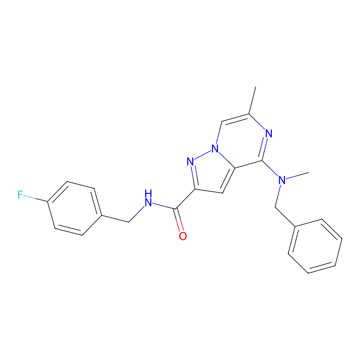 4-[benzyl(methyl)amino]-N-[(4-fluorophenyl)methyl]-6-methylpyrazolo[1,5-a]pyrazine-2-carboxamide molecular structure, CAS 1775334-13-8