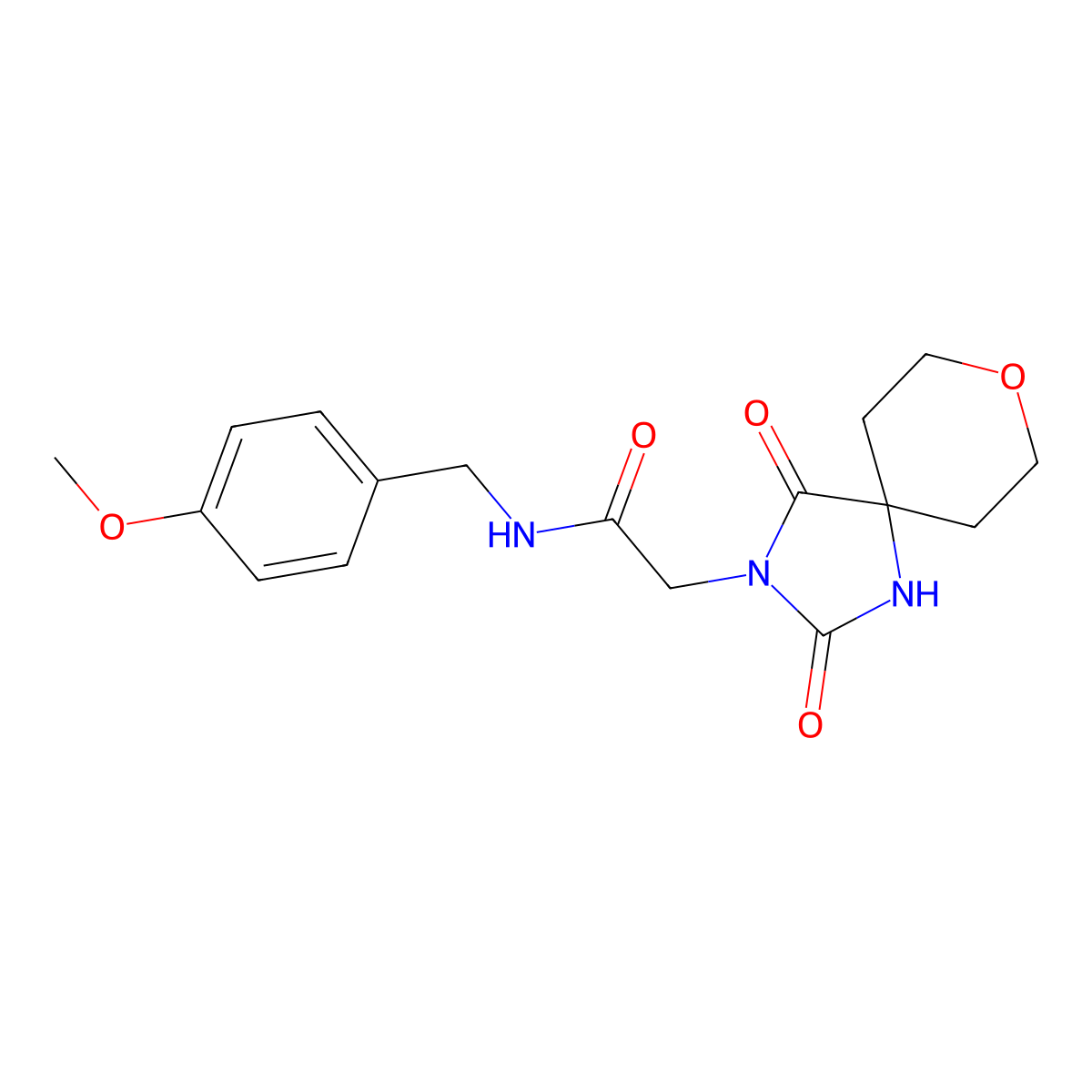 2-(2,4-dioxo-8-oxa-1,3-diazaspiro[4.5]dec-3-yl)-N-(4-methoxybenzyl)acetamide molecular structure, CAS 1775334-44-5