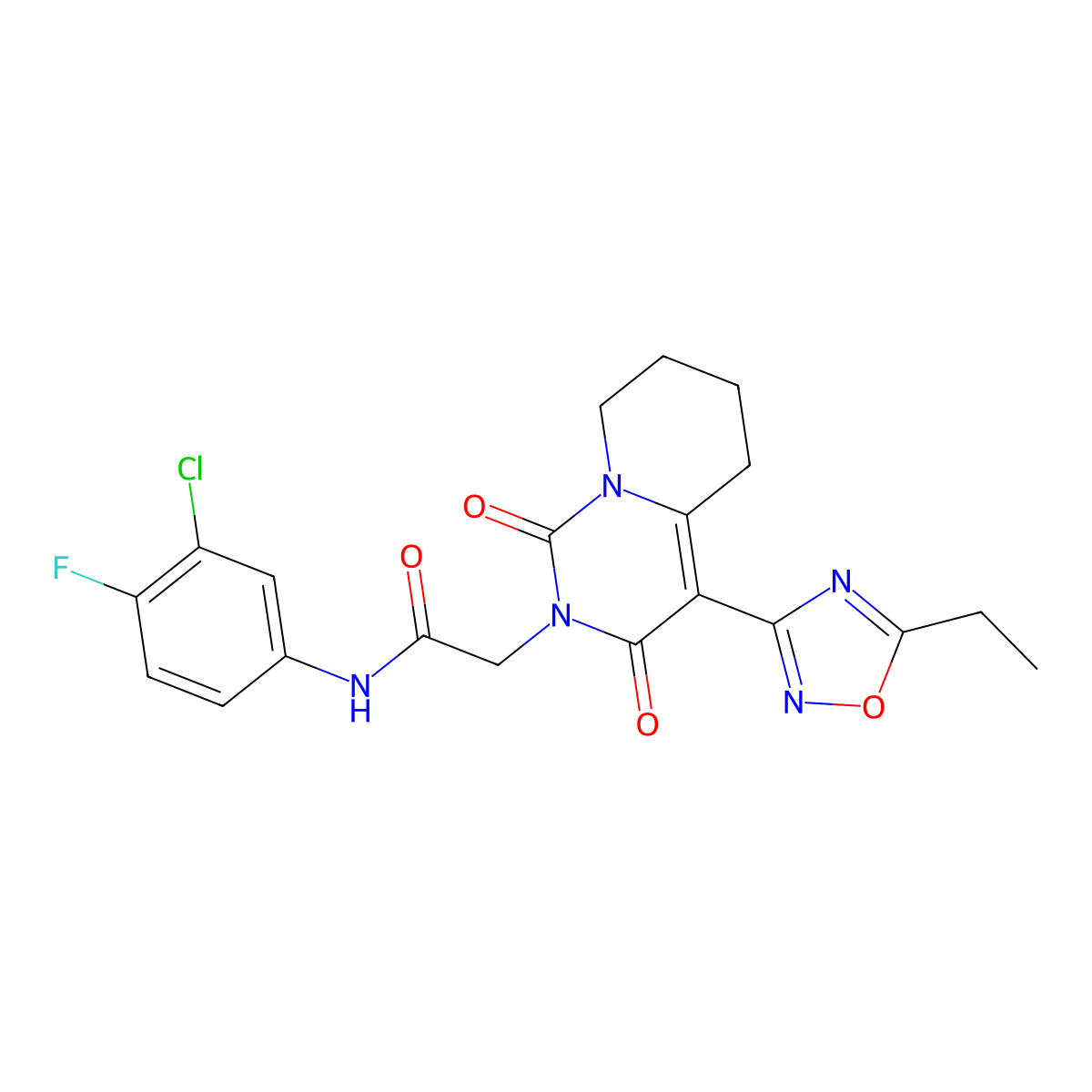 N-(3-chloro-4-fluorophenyl)-2-[4-(5-ethyl-1,2,4-oxadiazol-3-yl)-1,3-dioxo-5,6,7,8-tetrahydro-1H-pyrido[1,2-c]pyrimidin-2(3H)-yl]acetamide molecular structure, CAS 1775335-97-1