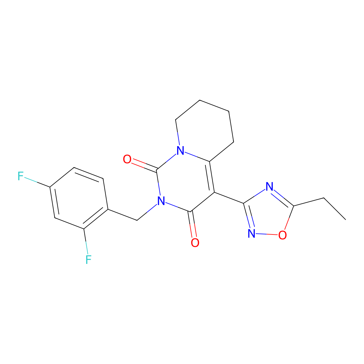 2-(2,4-difluorobenzyl)-4-(5-ethyl-1,2,4-oxadiazol-3-yl)-5,6,7,8-tetrahydro-1H-pyrido[1,2-c]pyrimidine-1,3(2H)-dione molecular structure, CAS 1775336-56-5