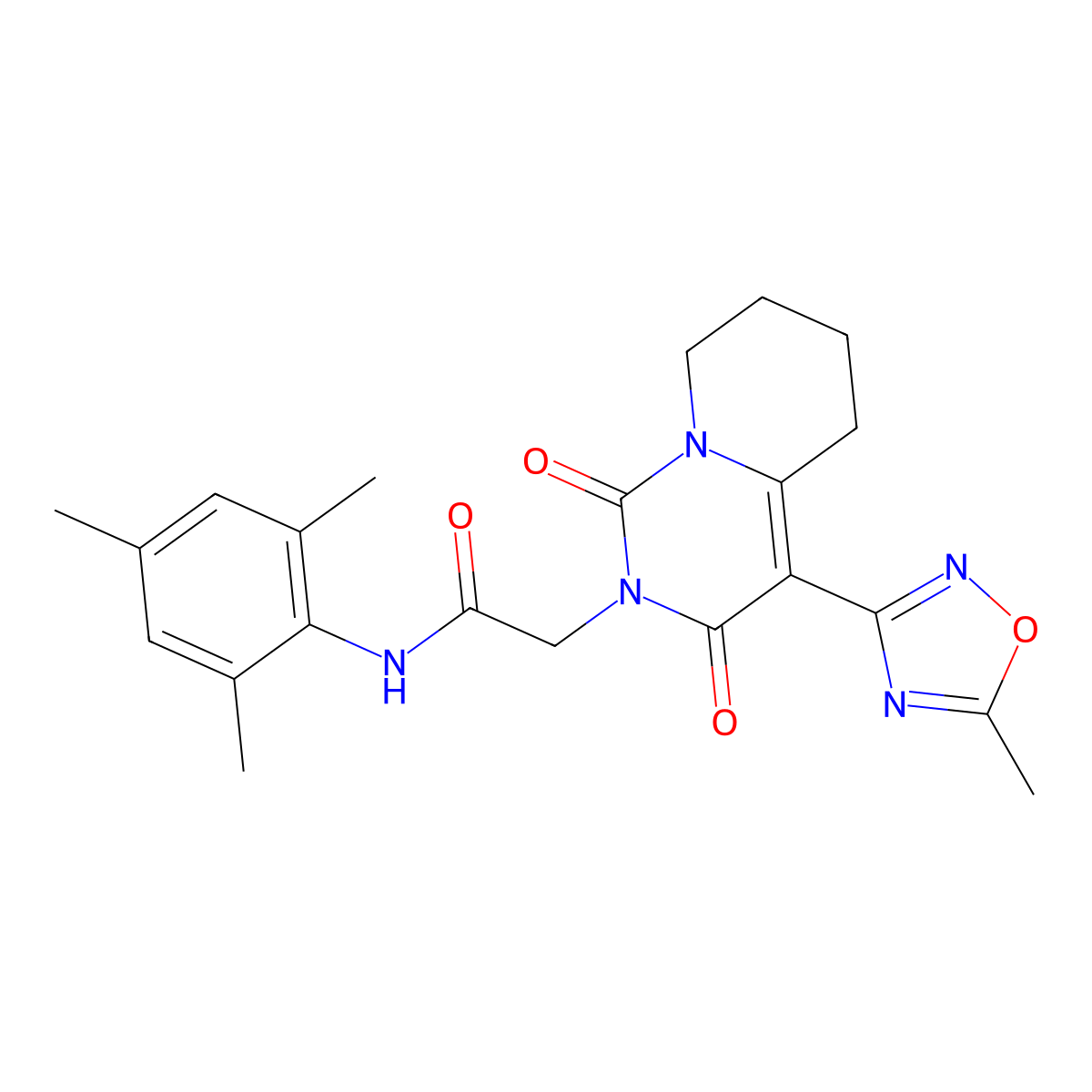 N-mesityl-2-[4-(5-methyl-1,2,4-oxadiazol-3-yl)-1,3-dioxo-5,6,7,8-tetrahydro-1H-pyrido[1,2-c]pyrimidin-2(3H)-yl]acetamide molecular structure, CAS 1775337-05-7