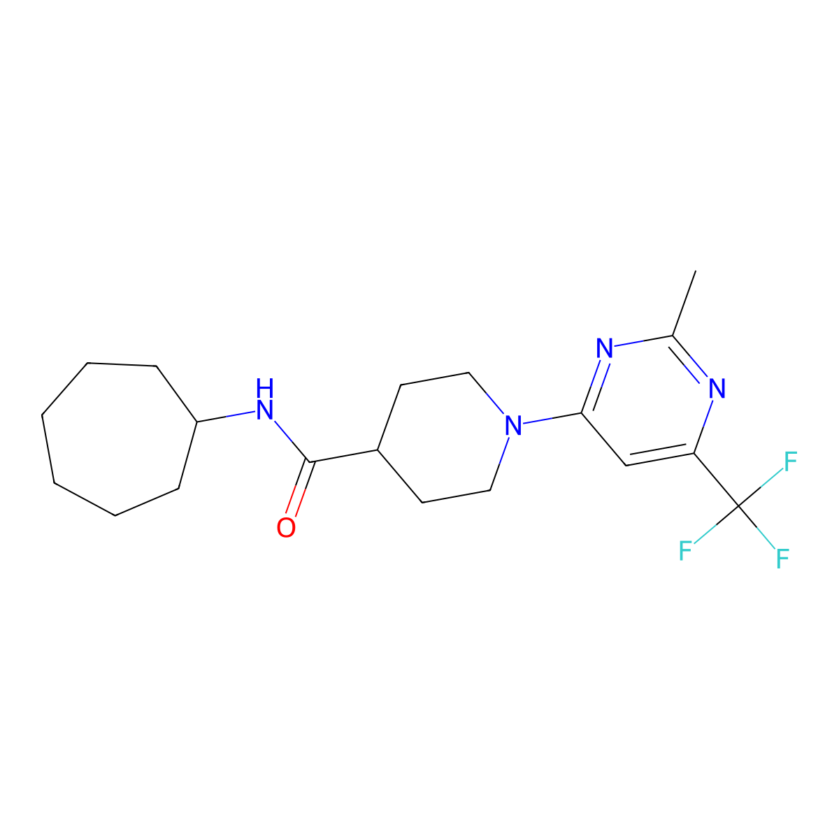 N-cycloheptyl-1-[2-methyl-6-(trifluoromethyl)pyrimidin-4-yl]piperidine-4-carboxamide molecular structure, CAS 1775337-45-5