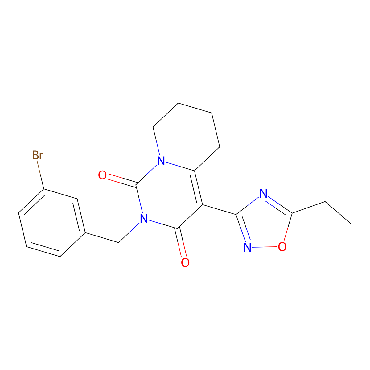 2-[(3-bromophenyl)methyl]-4-(5-ethyl-1,2,4-oxadiazol-3-yl)-1H,2H,3H,5H,6H,7H,8H-pyrido[1,2-c]pyrimidine-1,3-dione molecular structure, CAS 1775337-53-5