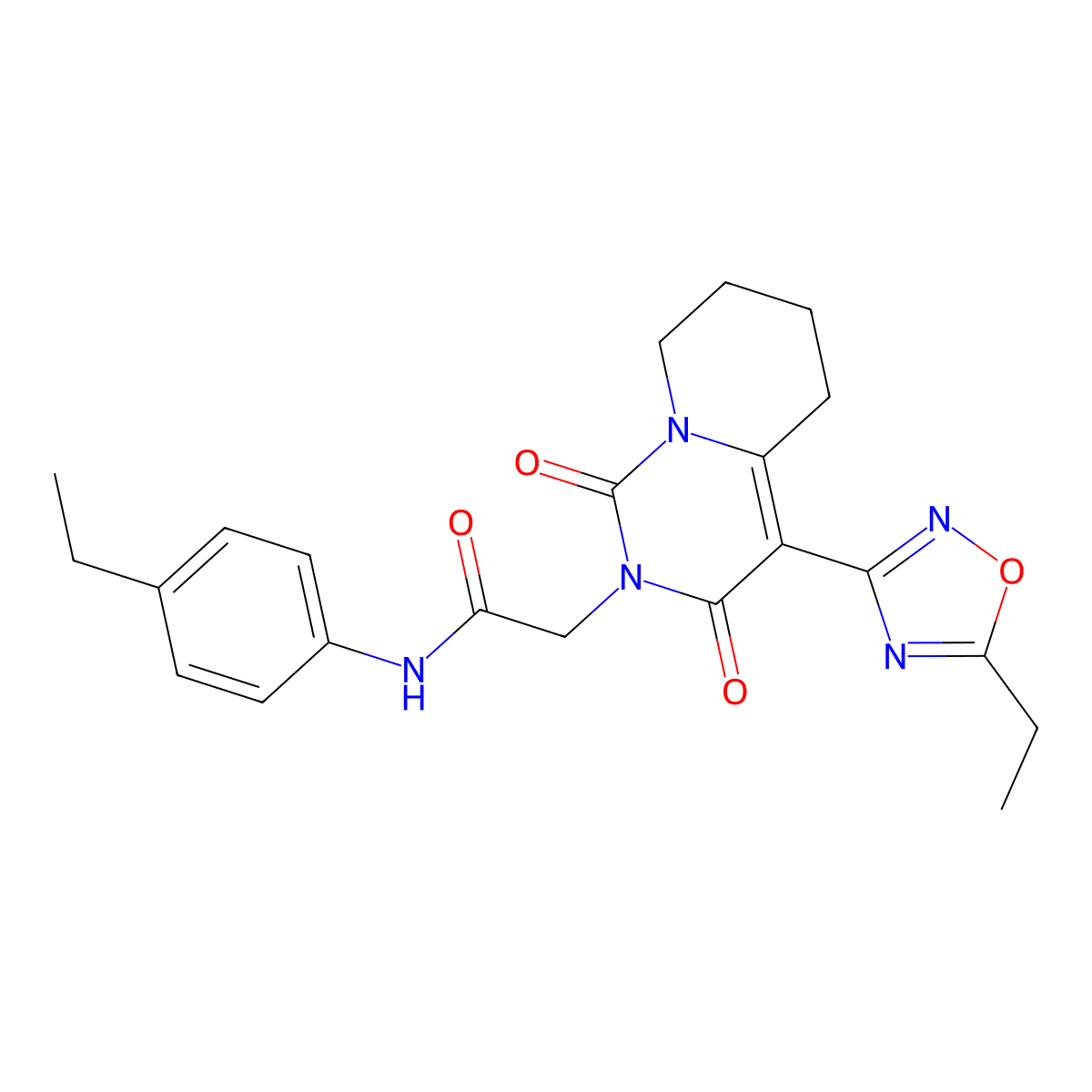 2-[4-(5-ethyl-1,2,4-oxadiazol-3-yl)-1,3-dioxo-1H,2H,3H,5H,6H,7H,8H-pyrido[1,2-c]pyrimidin-2-yl]-N-(4-ethylphenyl)acetamide molecular structure, CAS 1775337-70-6