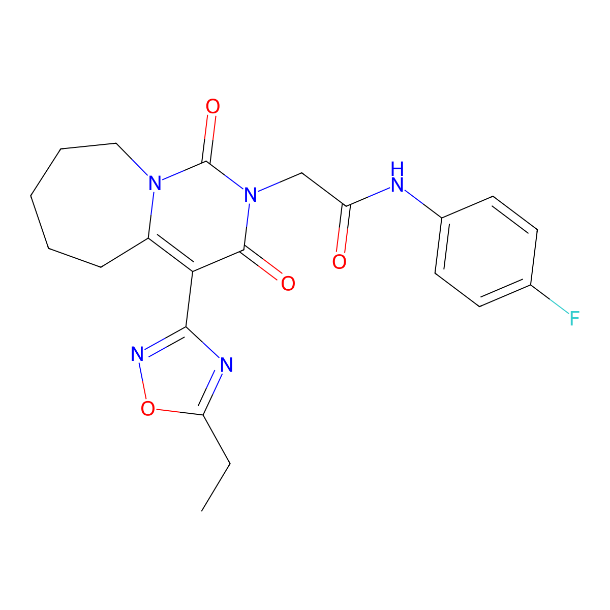 2-[4-(5-ethyl-1,2,4-oxadiazol-3-yl)-1,3-dioxo-1H,2H,3H,5H,6H,7H,8H,9H-pyrimido[1,6-a]azepin-2-yl]-N-(4-fluorophenyl)acetamide molecular structure, CAS 1775338-08-3
